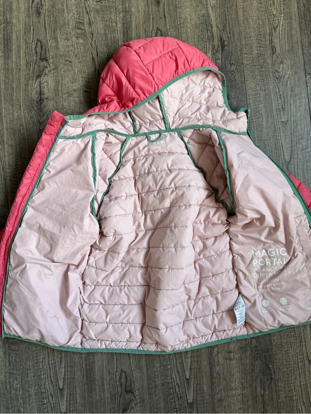 Mini Boden Kids' Pack-away Padded Jacket Rose Red- Size 11-12
